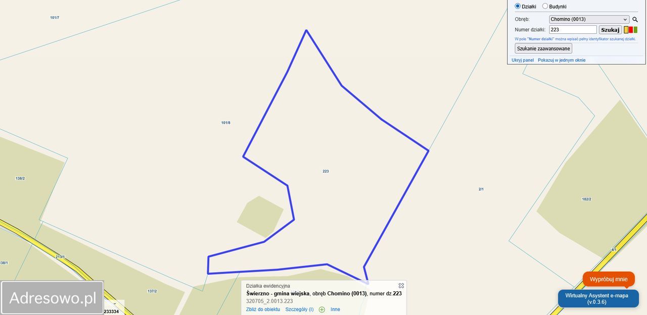 Działka rolna Chomino