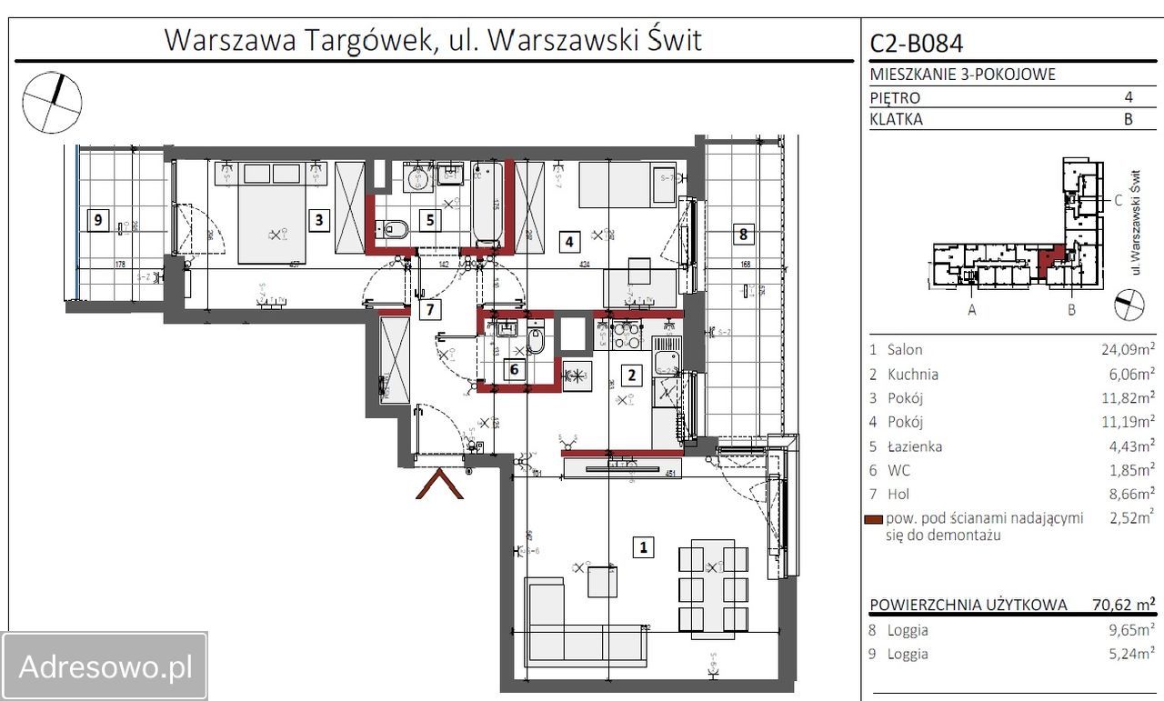 Mieszkanie 3-pokojowe Warszawa Targówek, ul. Warszawski Świt. Zdjęcie 2