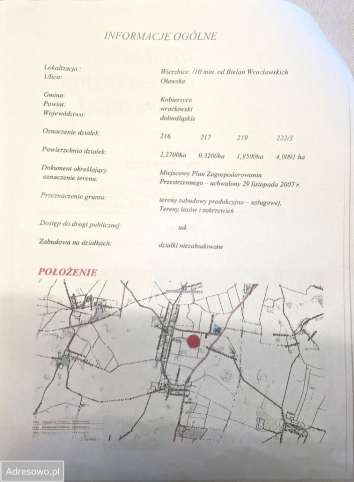 Działka inwestycyjna Wierzbice, ul. Oławska. Zdjęcie 2