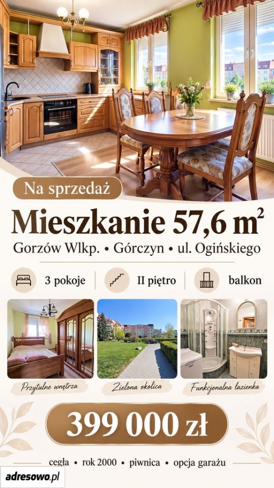 Mieszkanie 3-pokojowe Gorzów Wielkopolski Górczyn, ul. Michała Kleofasa Ogińskiego. Zdjęcie 6