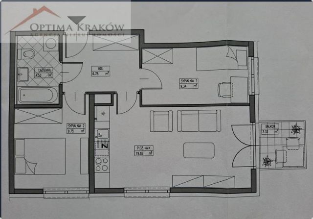 Mieszkanie 3-pokojowe Kraków Podgórze, ul. Myśliwska. Zdjęcie 11