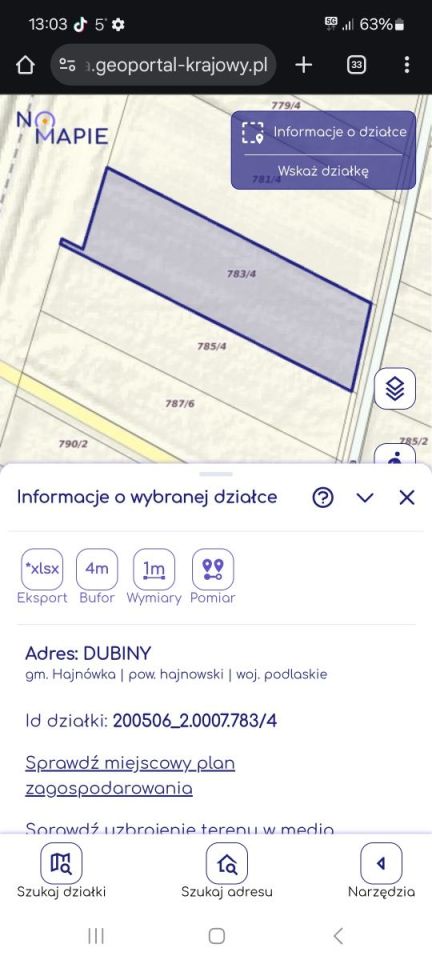 Działka rolna Dubiny, ul. Torowa