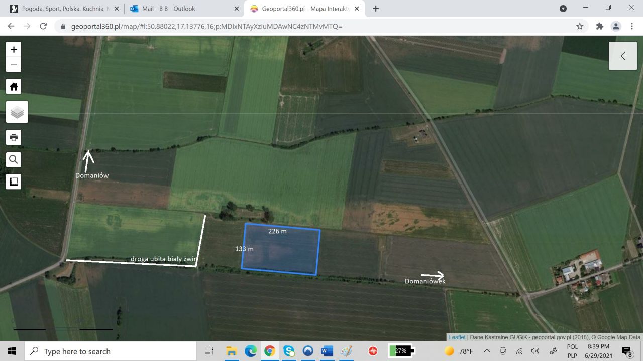 Działka rolna Domaniów
