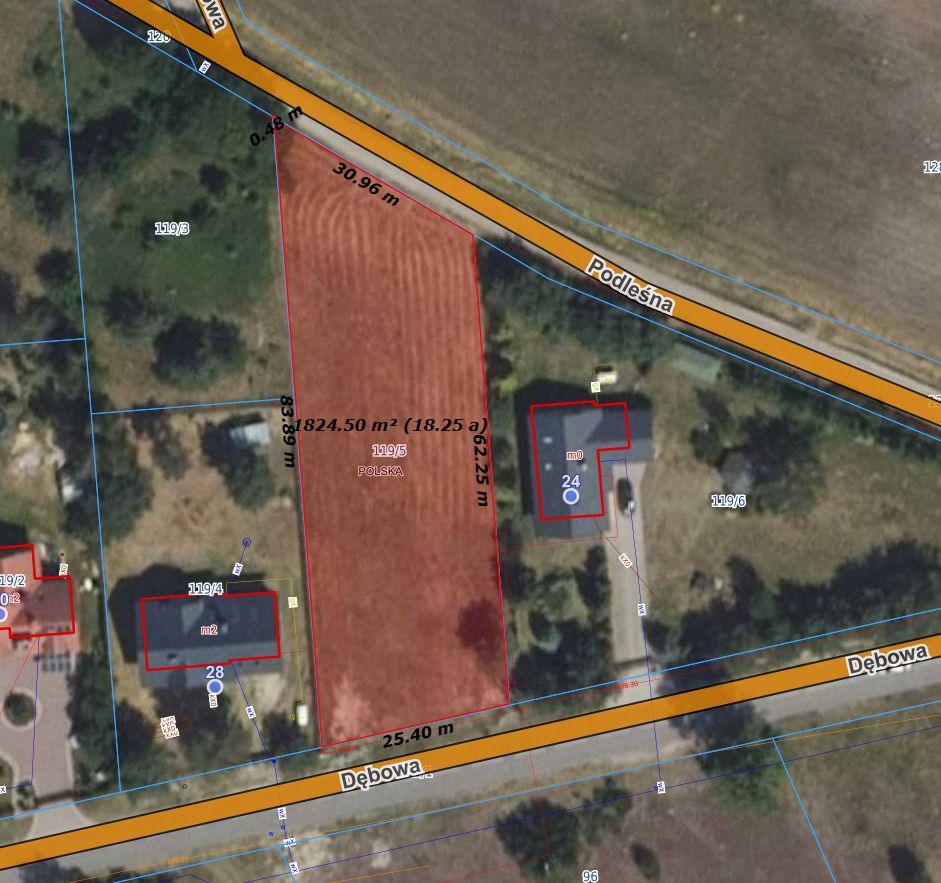 Działka budowlana Obręb, ul. Dębowa