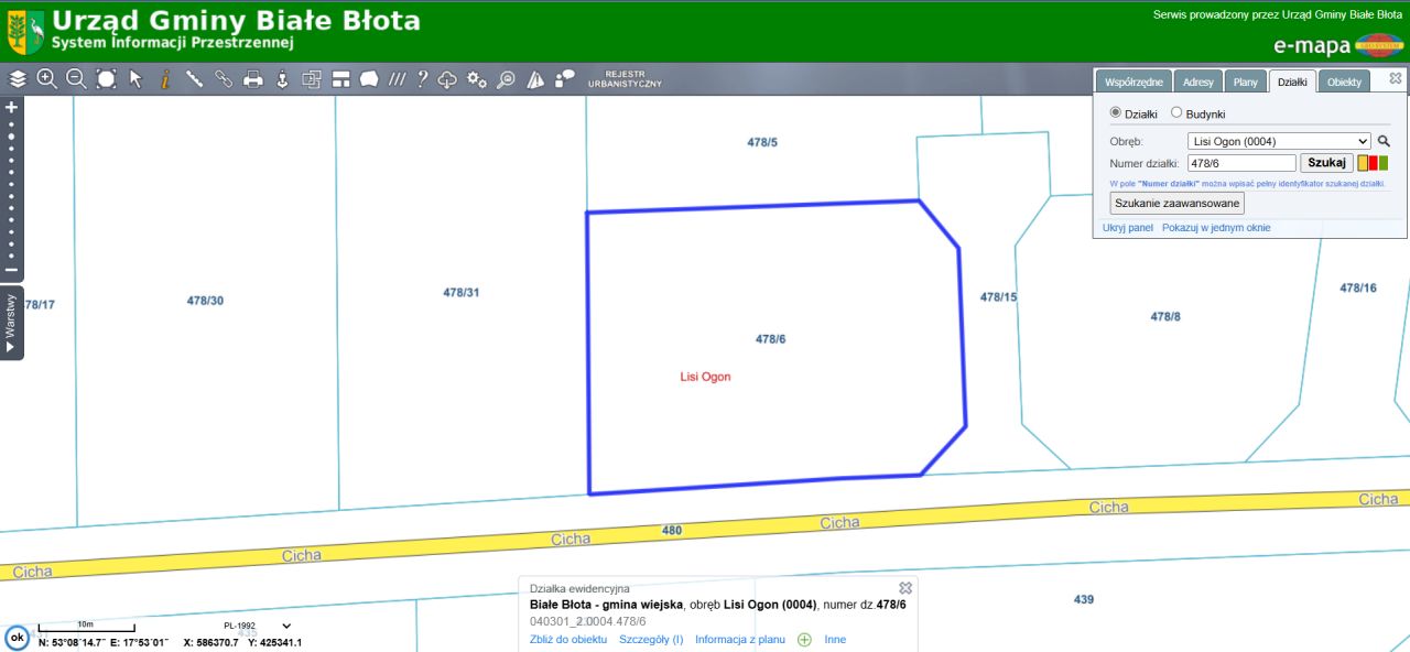 Działka budowlana Lisi Ogon, ul. Cicha