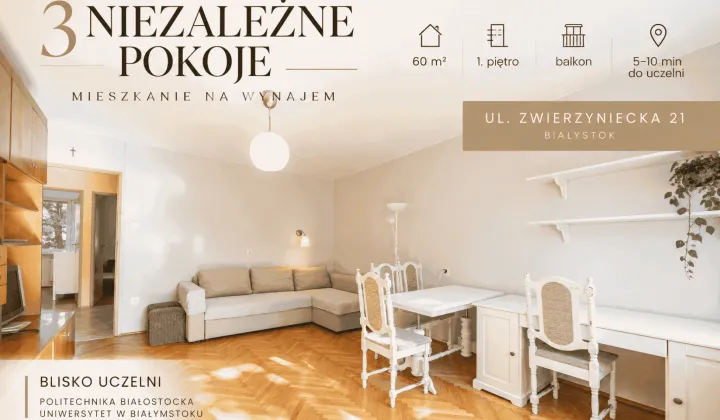 Mieszkanie 3-pokojowe Białystok Piaski, ul. Zwierzyniecka
