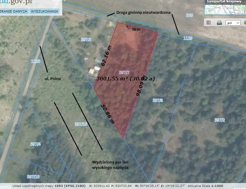 Działka rolno-budowlana Jaworznik, ul. Polna. Zdjęcie 3