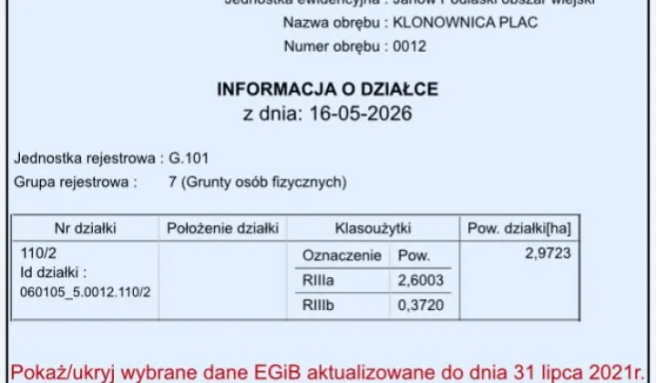 Działka rolna Klonownica-Plac