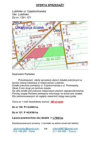 Działka rolno-budowlana Lubliniec Steblów, ul. Częstochowska. Zdjęcie 1