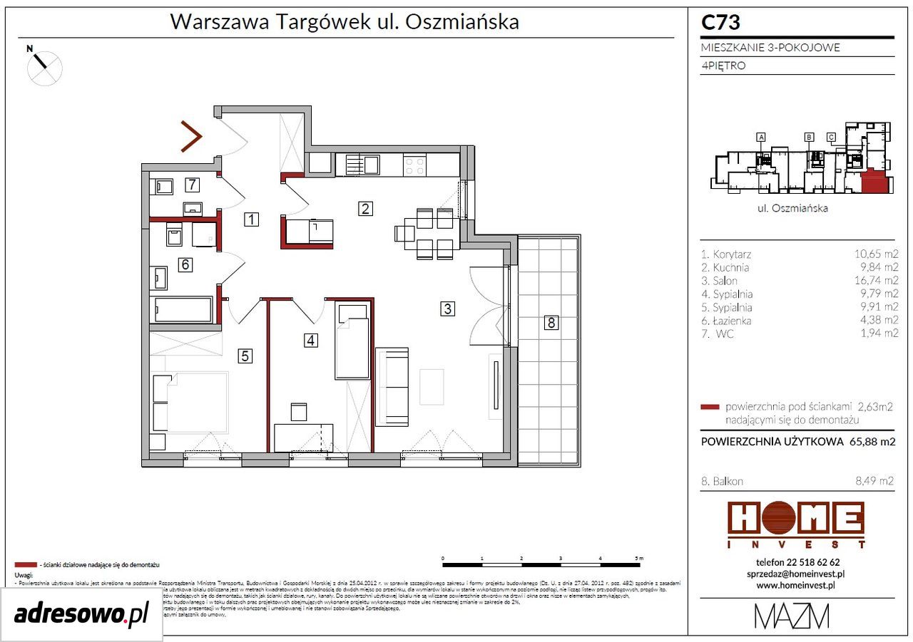 Mieszkanie 3-pokojowe Warszawa Targówek, ul. Oszmiańska. Zdjęcie 3