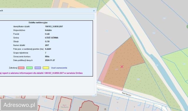 Działka budowlana Łódź Górna, ul. Nad Nerem. Zdjęcie 1