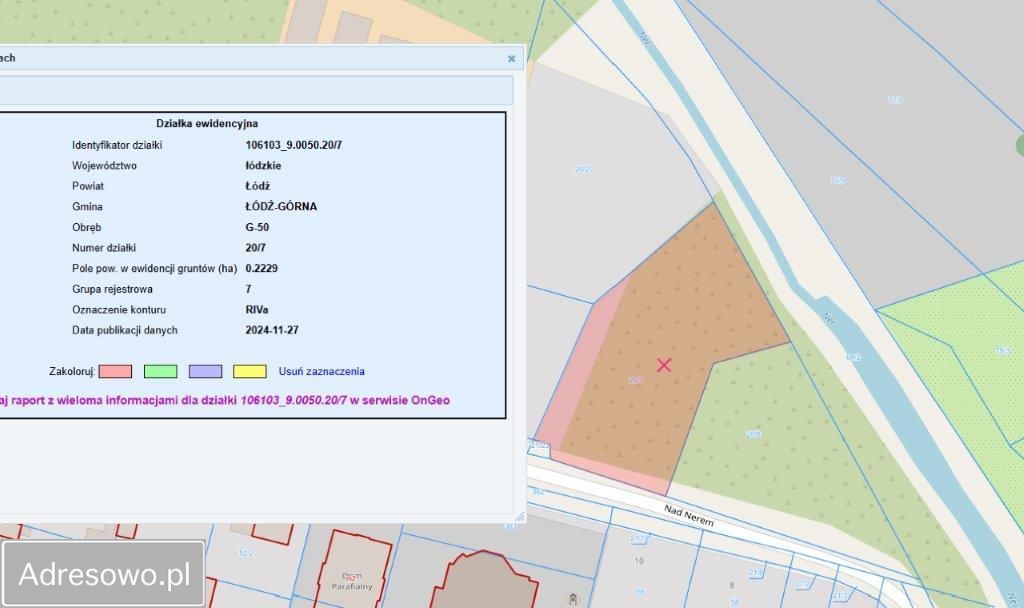 Działka budowlana Łódź Górna, ul. Nad Nerem