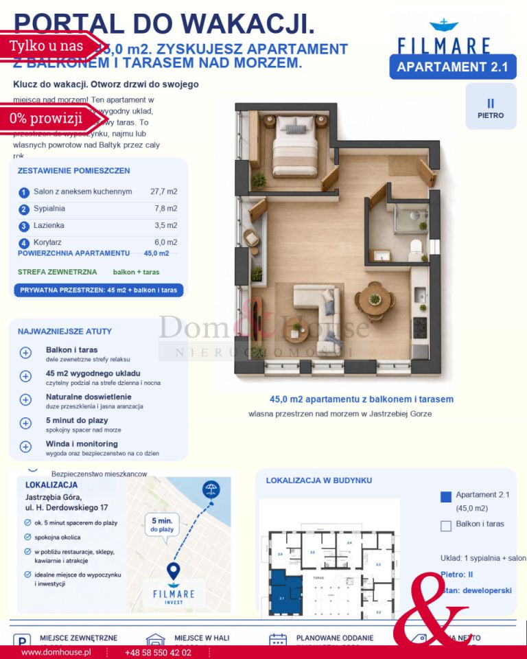Mieszkanie 2-pokojowe Jastrzębia Góra, ul. Derdowskiego. Zdjęcie 3