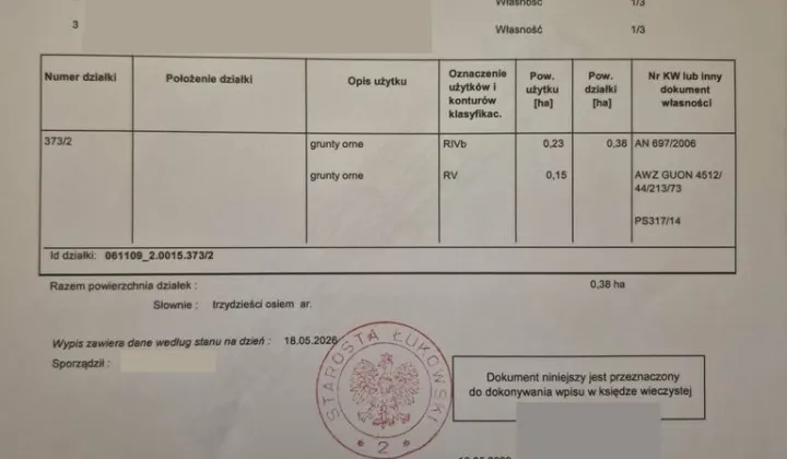 Działka rolna Szaniawy-Poniaty