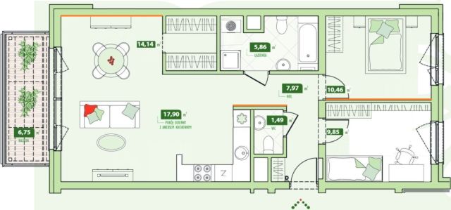 Mieszkanie 3-pokojowe Katowice Dolina Trzech Stawów, ul. Francuska. Zdjęcie 18