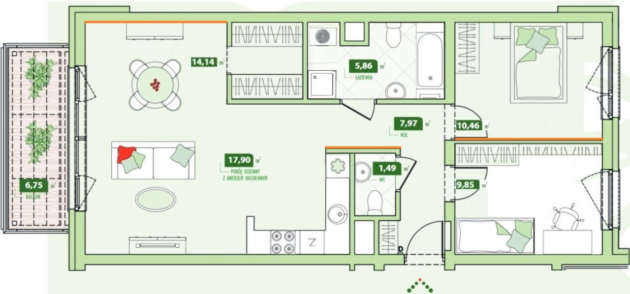 Mieszkanie 3-pokojowe Katowice Dolina Trzech Stawów, ul. Francuska. Zdjęcie 18