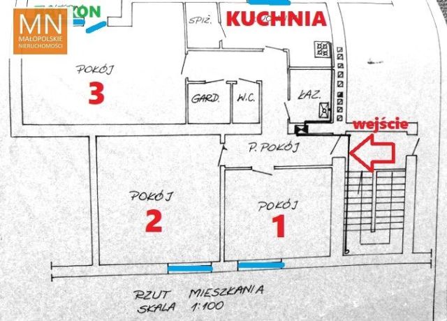 Kraków Nowa Huta Mieszkanie - 3 pokoje - 86 m² - 3 piętro