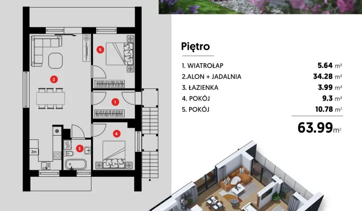 Mieszkanie 3-pokojowe Dobczyce, ul. Turystyczna