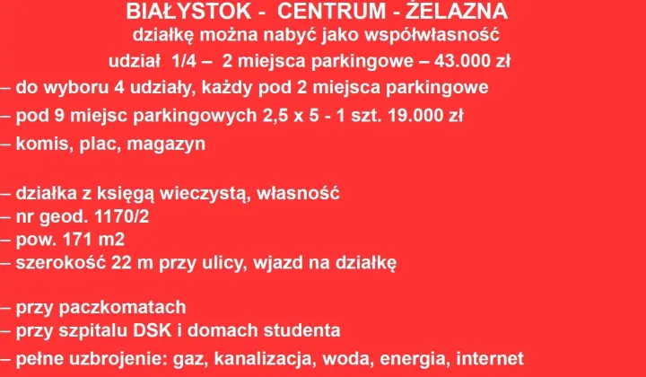 Działka inwestycyjna Białystok Centrum, ul. Żelazna