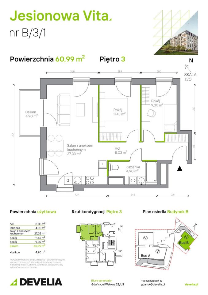 Mieszkanie 3-pokojowe Gdańsk Wrzeszcz, ul. Jesionowa. Zdjęcie 6