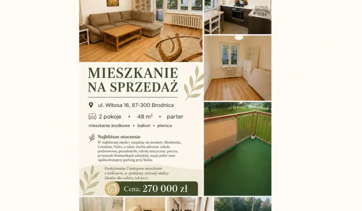 Mieszkanie 2-pokojowe Brodnica, ul. Wincentego Witosa