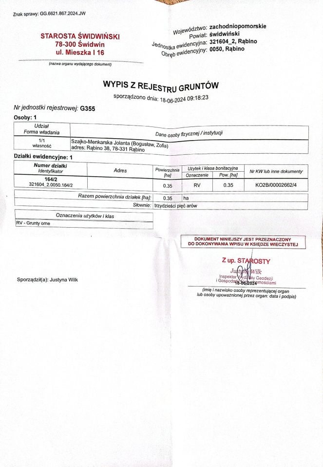 Działka rolna Rąbino