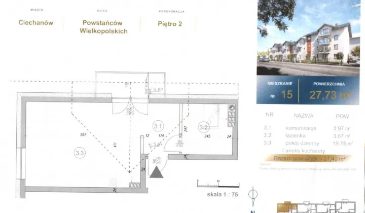 Mieszkanie 1-pokojowe Ciechanów, ul. Powstańców Wielkopolskich