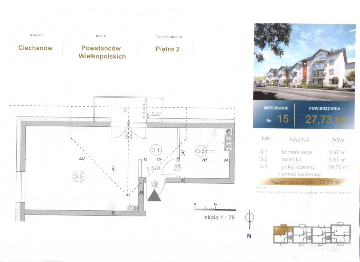Mieszkanie 1-pokojowe Ciechanów, ul. Powstańców Wielkopolskich. Zdjęcie 1