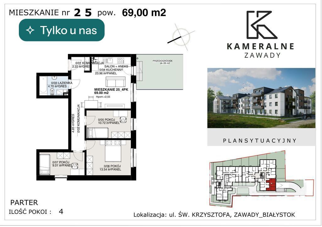 Mieszkanie 4-pokojowe Białystok Zawady, ul. św. Krzysztofa. Zdjęcie 1