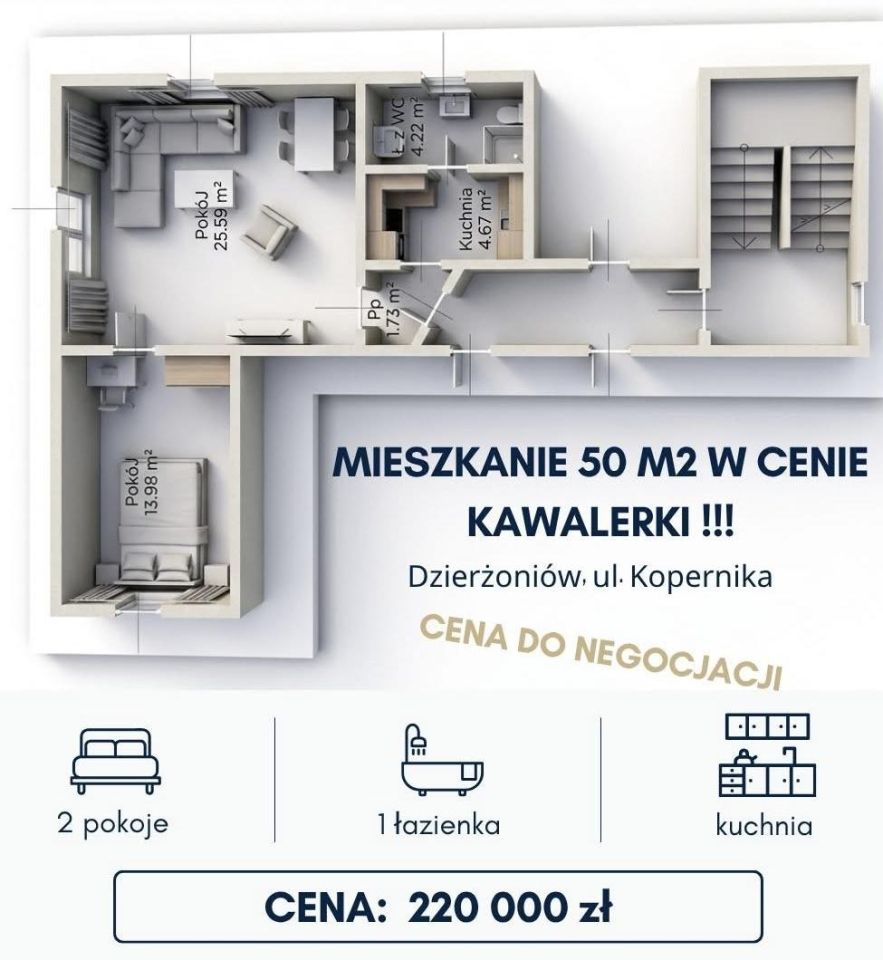 Mieszkanie 2-pokojowe Dzierżoniów, ul. Tadeusza Kościuszki. Zdjęcie 1