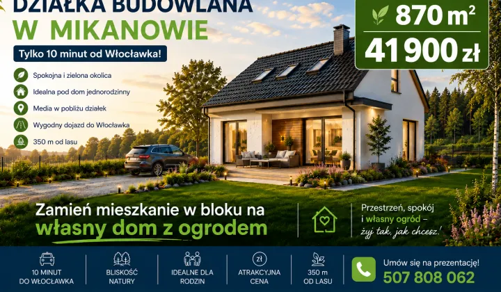 Działka rolno-budowlana Mikanowo