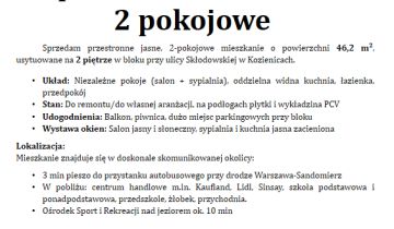 Mieszkanie 2-pokojowe Kozienice, Skłodowskiej