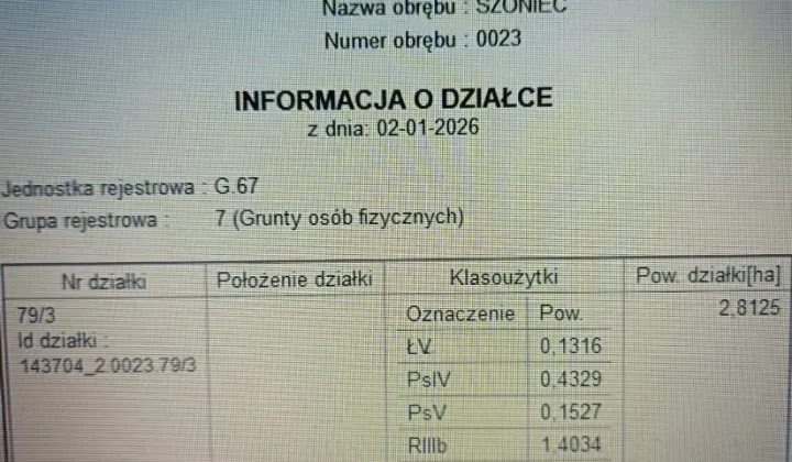 Działka rolna Szoniec
