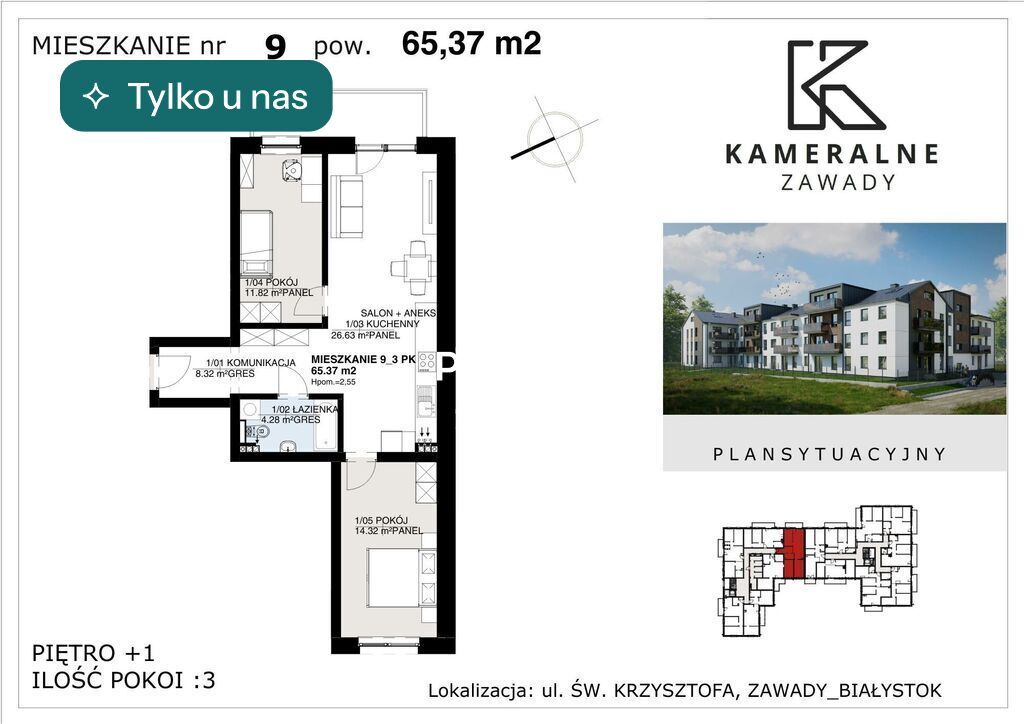 Mieszkanie 3-pokojowe Białystok Zawady, ul. św. Krzysztofa. Zdjęcie 1