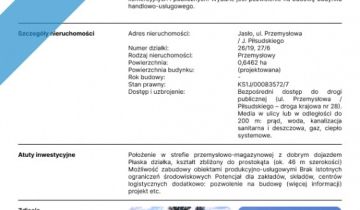 Działka inwestycyjna Jasło, ul. Przemysłowa