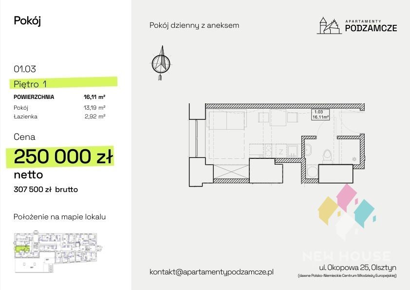 Mieszkanie 1-pokojowe Olsztyn, ul. Okopowa. Zdjęcie 6