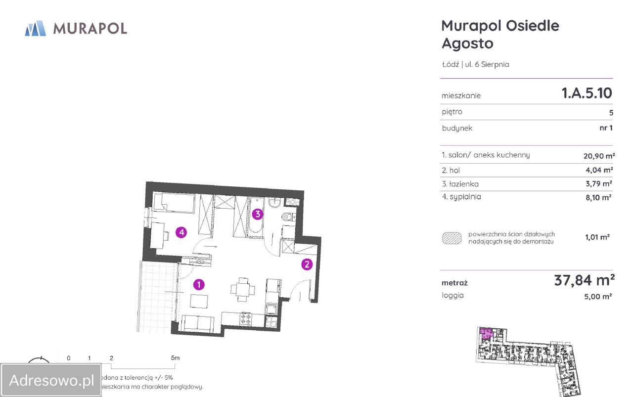 Mieszkanie 2-pokojowe Łódź Stare Polesie, ul. 6 Sierpnia. Zdjęcie 4