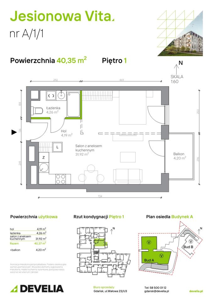 Mieszkanie 1-pokojowe Gdańsk Wrzeszcz, ul. Jesionowa. Zdjęcie 6