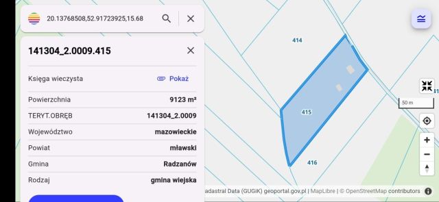 Działka rolno-budowlana Radzanów. Zdjęcie 1