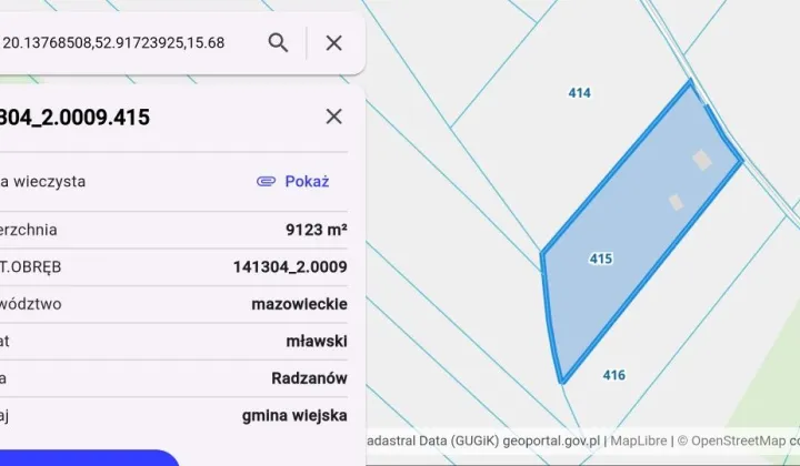 Działka rolno-budowlana Radzanów