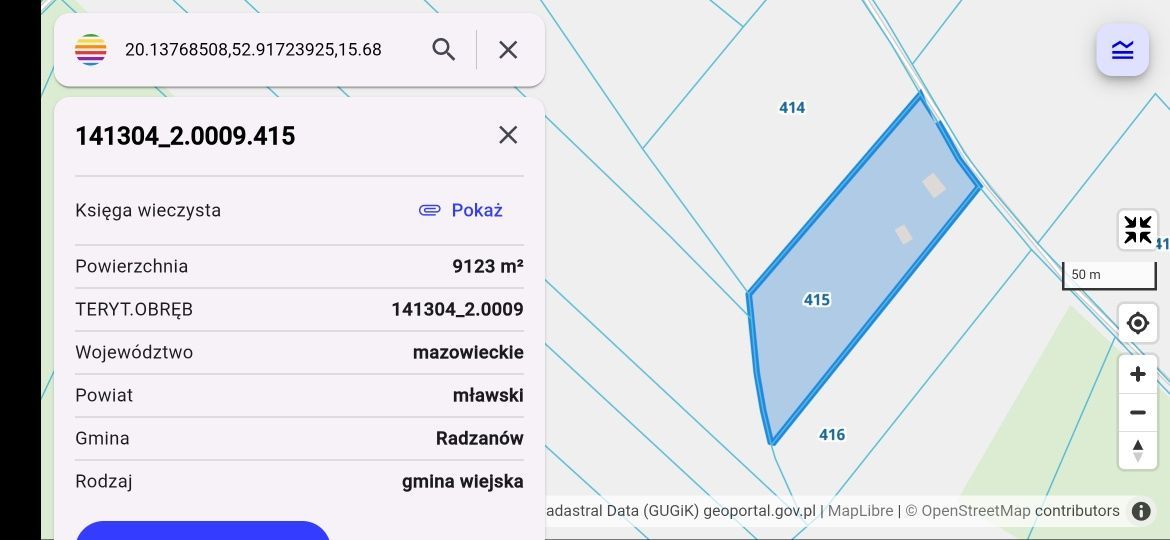 Działka rolno-budowlana Radzanów. Zdjęcie 1