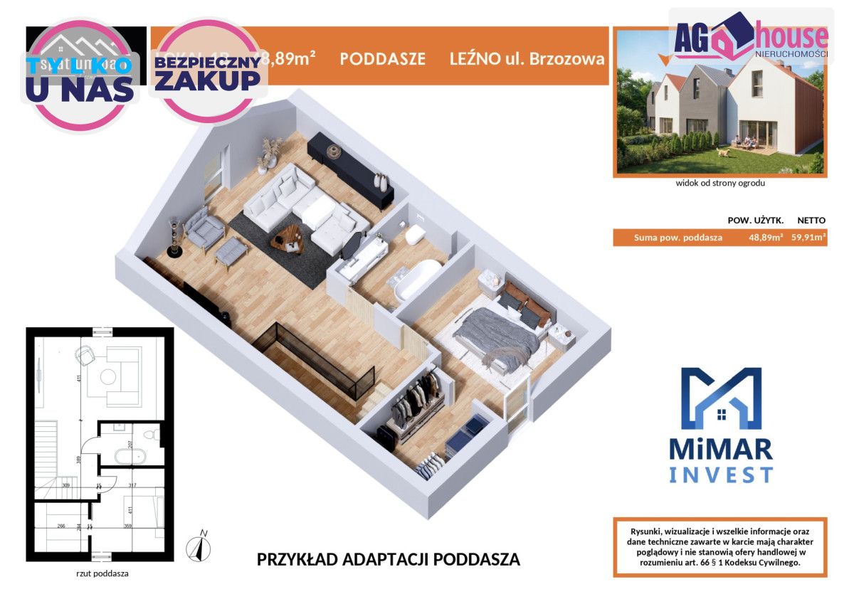 dom szeregowy, 2 pokoje Leźno, ul. Aleja Lipowa. Zdjęcie 5