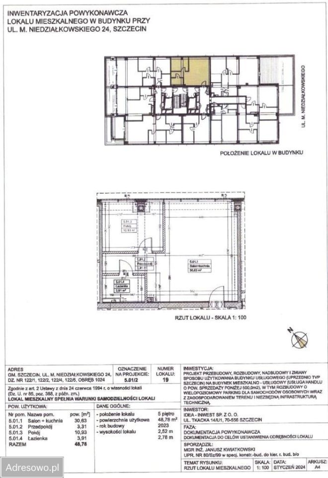 Mieszkanie 2-pokojowe Szczecin Centrum, ul. Mieczysława Niedziałkowskiego. Zdjęcie 2