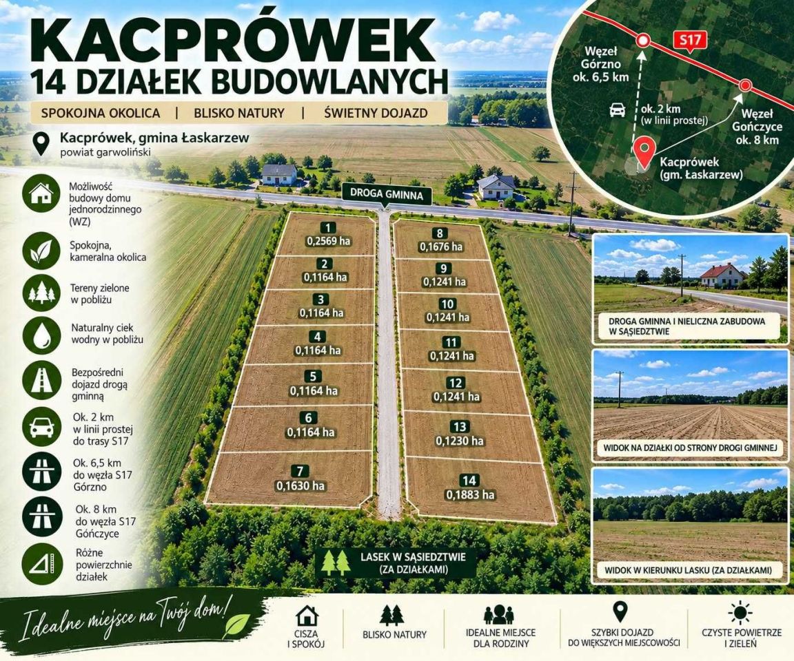 Działka budowlana Kacprówek. Zdjęcie 2