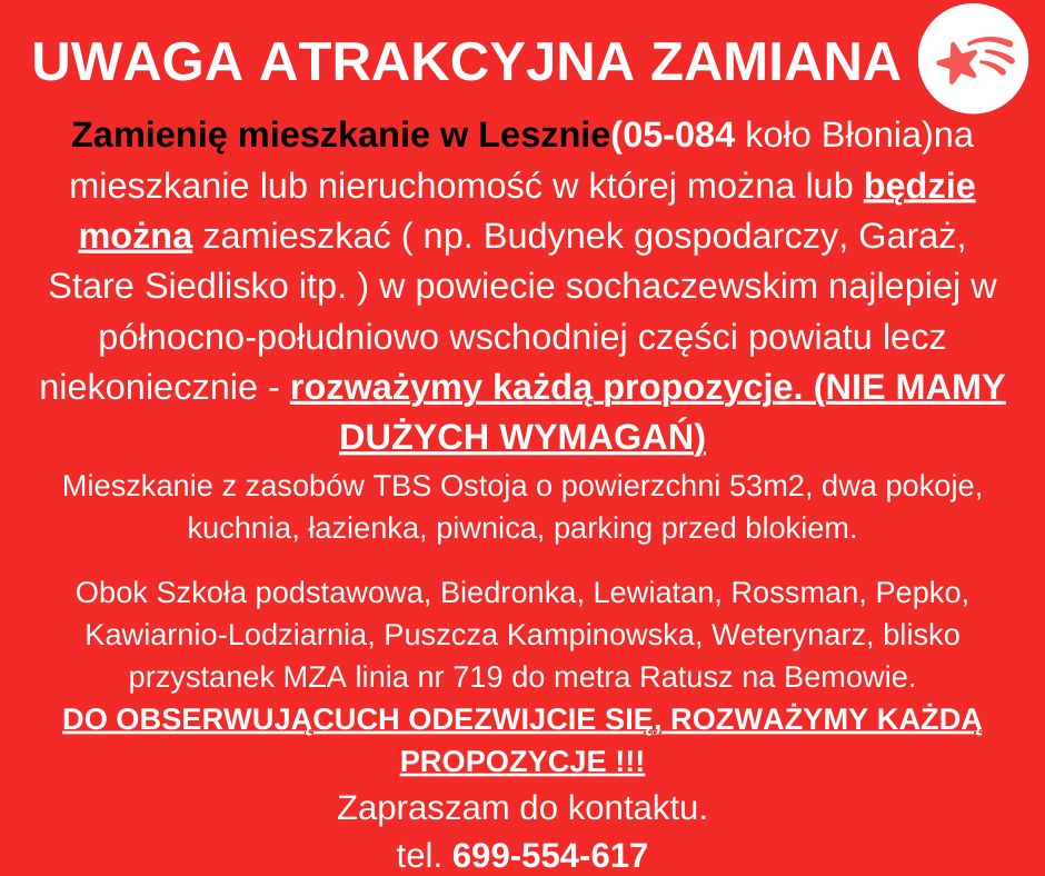 Mieszkanie 2-pokojowe Leszno, ul. Tuwima