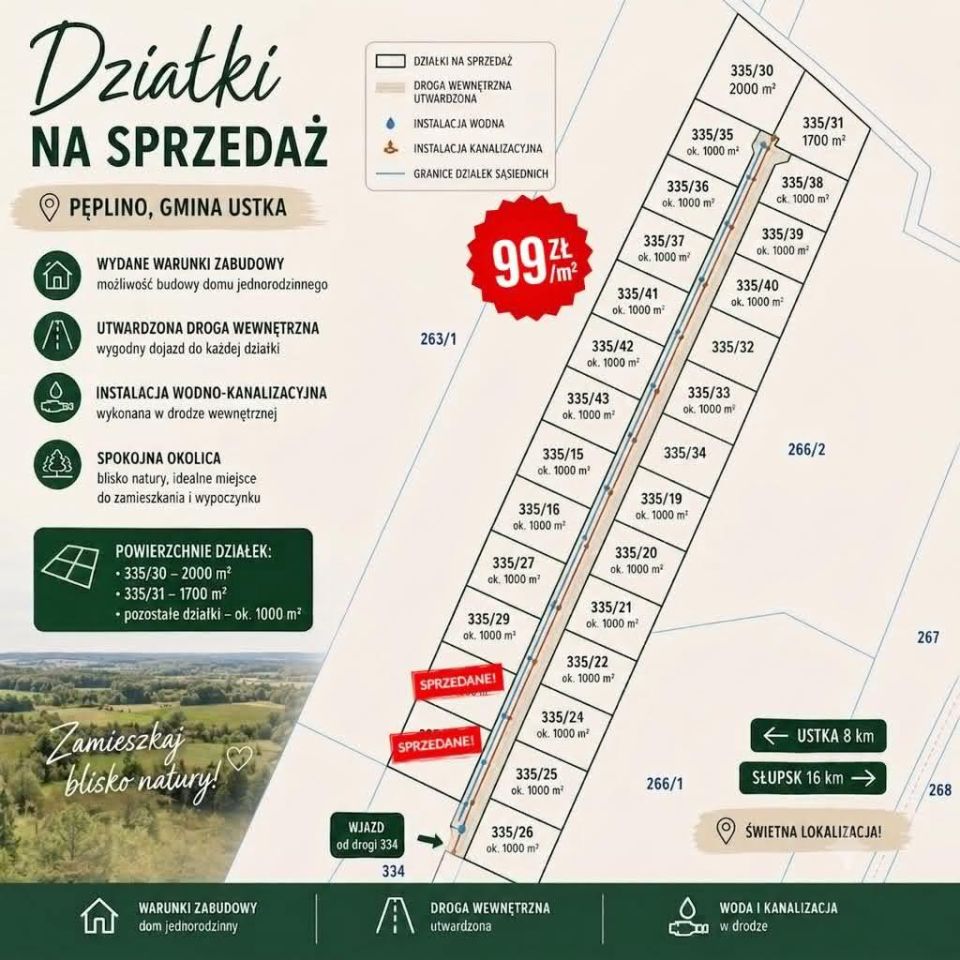 Działka na sprzedaż bez pośredników
Pęplino