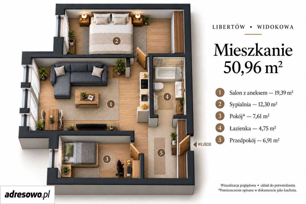 Mieszkanie 3-pokojowe Libertów, ul. Widokowa. Zdjęcie 16