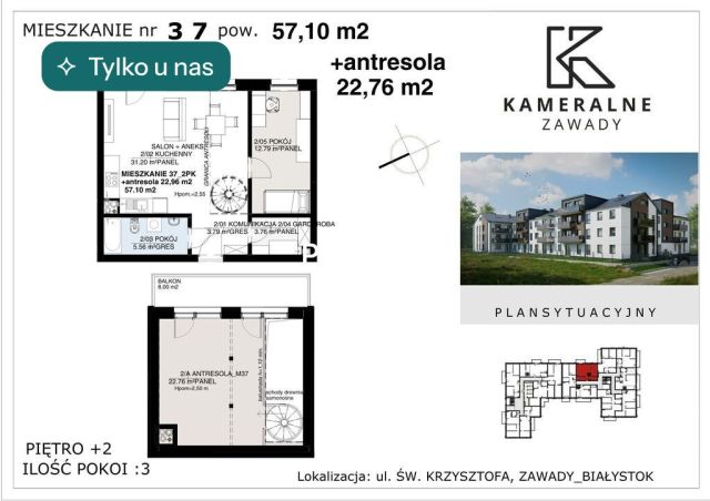 Mieszkanie 3-pokojowe Białystok Zawady, ul. św. Krzysztofa. Zdjęcie 1