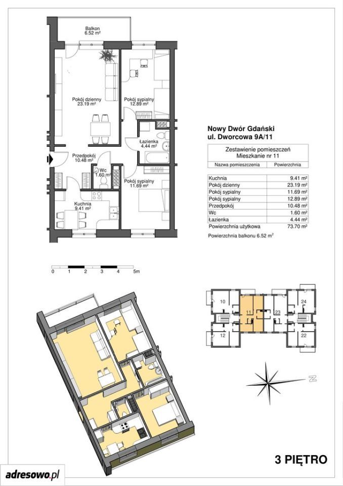 Mieszkanie 3-pokojowe Nowy Dwór Gdański Centrum, ul. Dworcowa. Zdjęcie 11