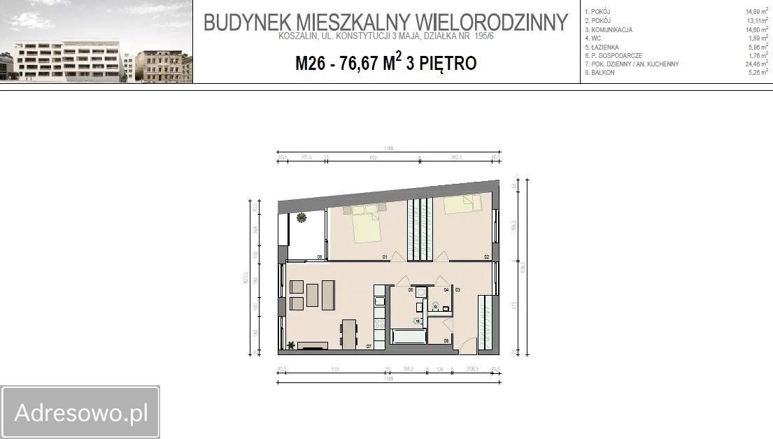 Mieszkanie 3-pokojowe Koszalin Centrum, ul. Konstytucji 3 Maja. Zdjęcie 20